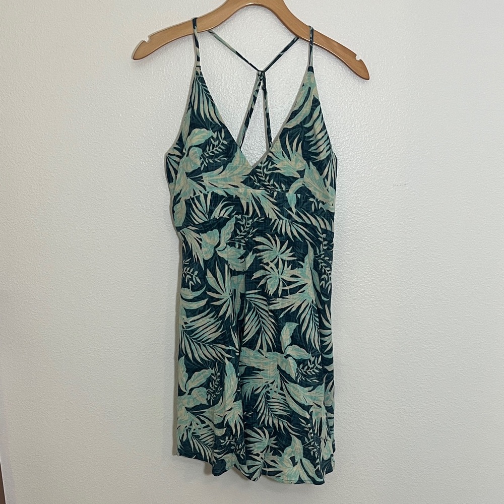 Rip Curl Tropical Leaf Print Spaghetti Strap Mini Dress